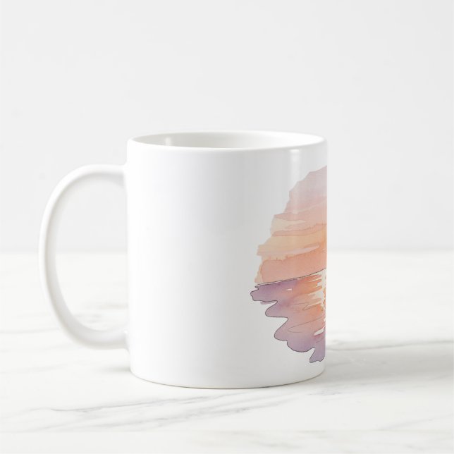 Sunset Beach Waves – Minimalist Hand-Drawn Mug (Left)