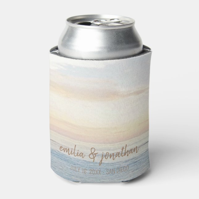 Sunset Beach Wedding Can Cooler (Can Front)