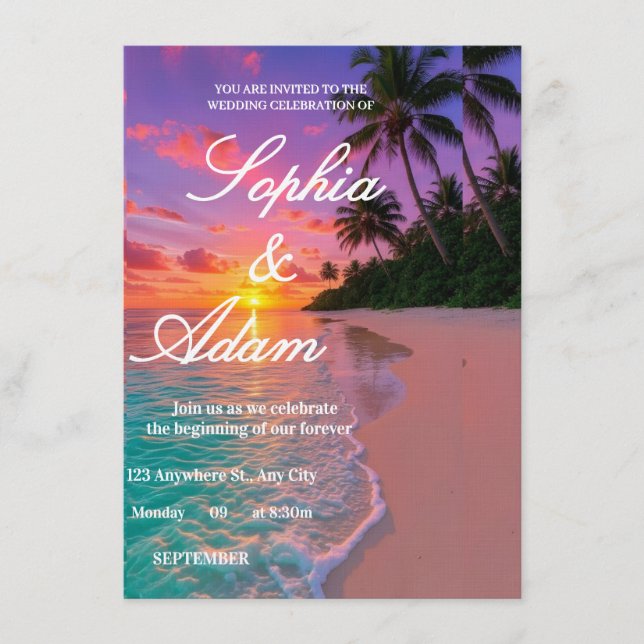 Sunset Beach Wedding Invitation (Front)
