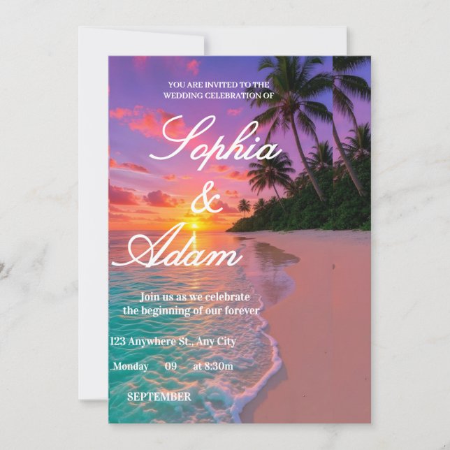 Sunset Beach Wedding Invitation (Front)
