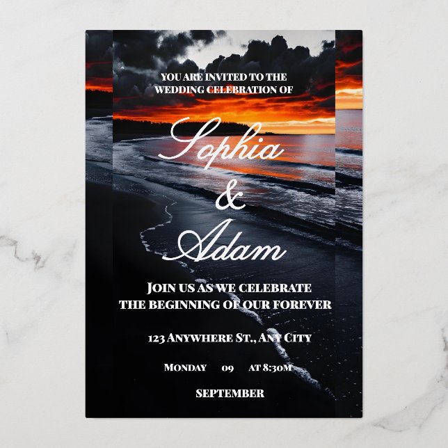 Sunset Beach Wedding Invitation (Front)