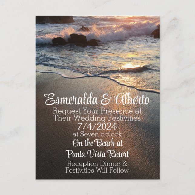 Sunset Beach Wedding Invitation Template Postcard (Front)