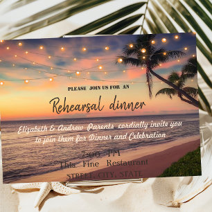 Sunset Beach Wedding,Palm,Lights  Rehearsal Dinner Invitation