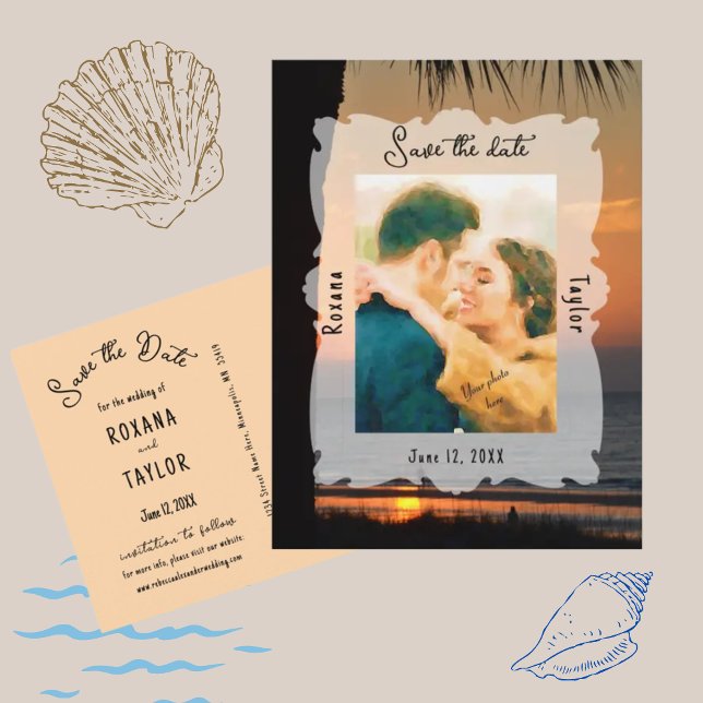 Sunset Beach Wedding Photo Save the Date  Postcard (Creator Uploaded)