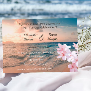 Sunset Beach Wedding , Plumeria Invitation