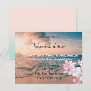 Sunset Beach Wedding, Plumeria  Rehearsal Dinner Invitation