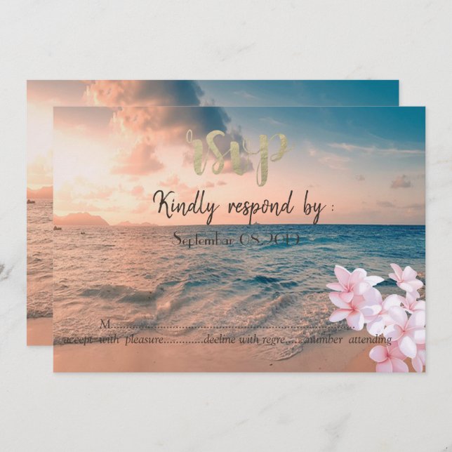Sunset Beach Wedding, Plumeria  RSVP Invitation (Front/Back)