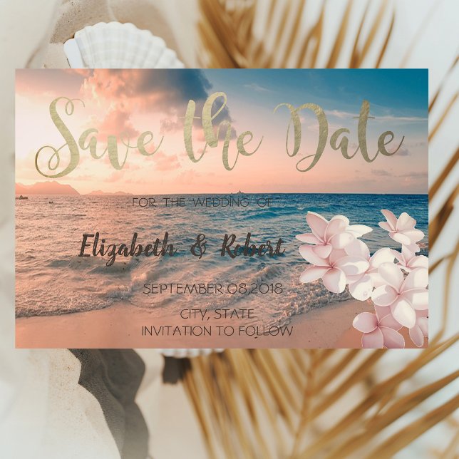 Sunset Beach Wedding, Plumeria  Save The Date (Creator Uploaded)