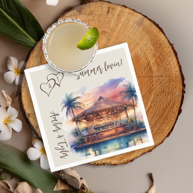 Sunset Beach Wedding Pool Bar Cocktail Napkin (Cocktail napkins from the Sunset Beach Wedding Collection by Darling & May)
