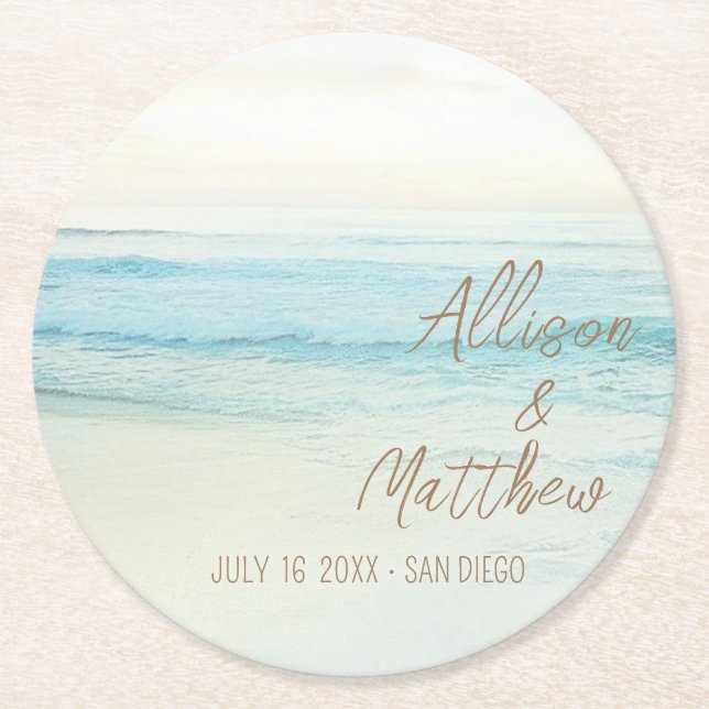 Sunset Beach Wedding Round Paper Coaster (Front)