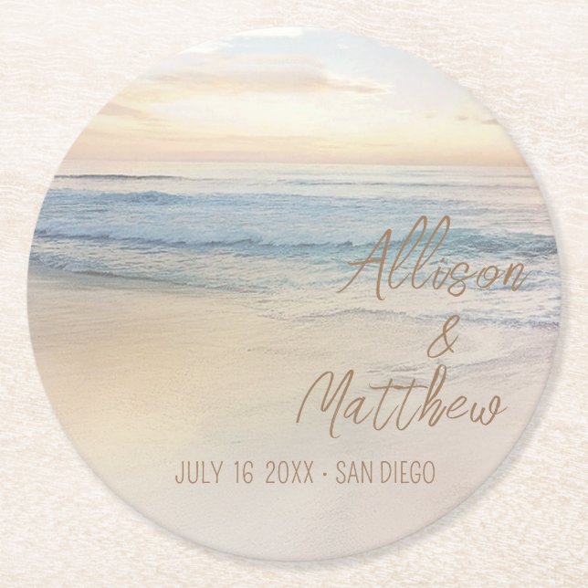 Sunset Beach Wedding Round Paper Coaster (Front)