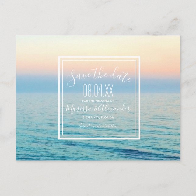 Sunset Beach Wedding Save the Dates Announcement Postcard (Front)