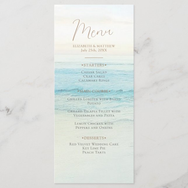 Sunset Beach Wedding | Seaside Beach Wedding Menu (Front)
