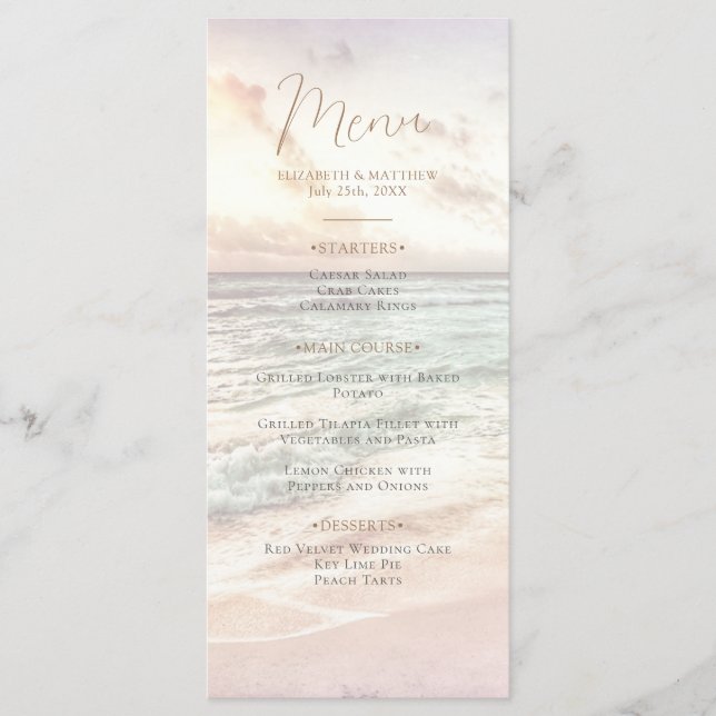 Sunset Beach Wedding | Seaside Beach Wedding Menu (Front)