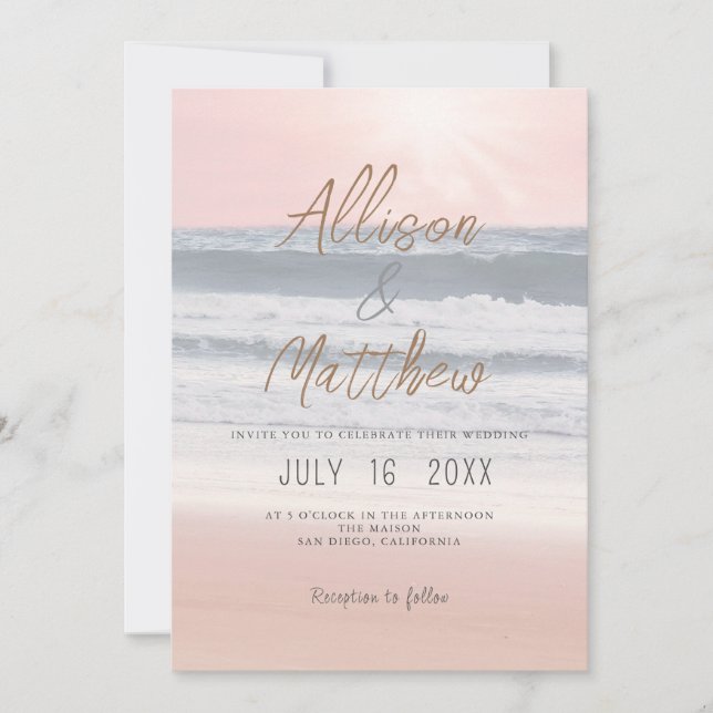 Sunset Beach Wedding | Seaside Wedding Invitation (Front)