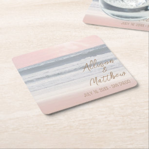 Sunset Beach Wedding   Seaside Wedding Square Paper Coaster