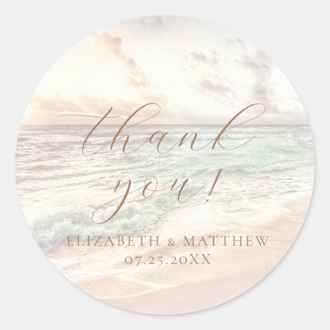 Sunset Beach Wedding | Thank You Sticker (Front)