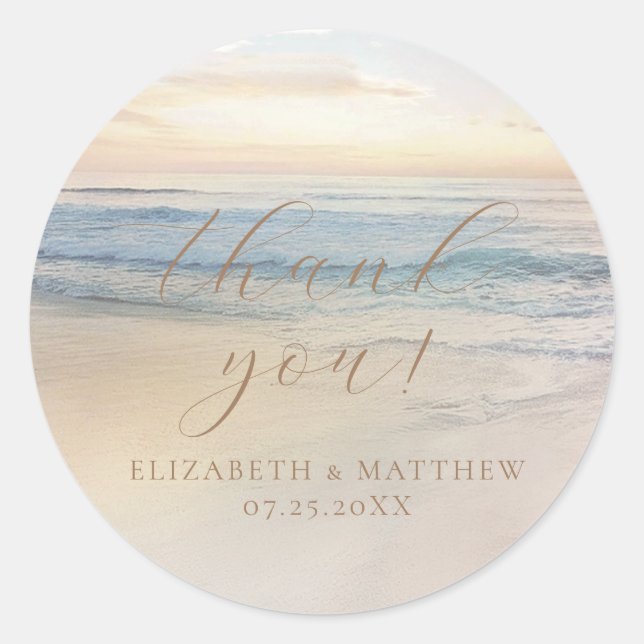 Sunset Beach Wedding | Thank You Sticker (Front)