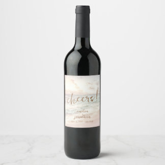 Sunset Beach Wedding Wine Label