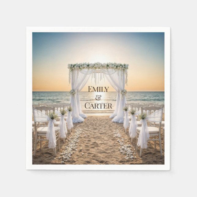Sunset Beach Wedding With Floral Arch Napkin (Front)