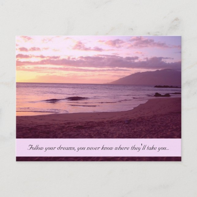 Sunset Beach with Dream Saying Postcard (Front)
