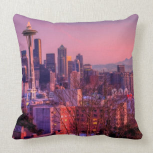 Sunset behind Seattle skyline from Kerry Park. Cushion