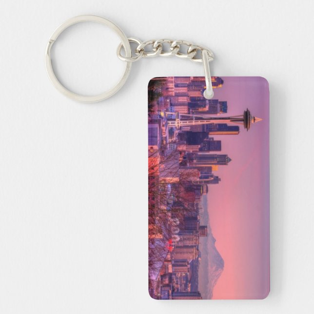 Sunset behind Seattle skyline from Kerry Park. Key Ring (Front)