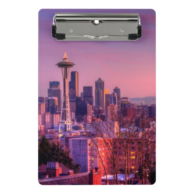 Sunset behind Seattle skyline from Kerry Park. Mini Clipboard (Front)