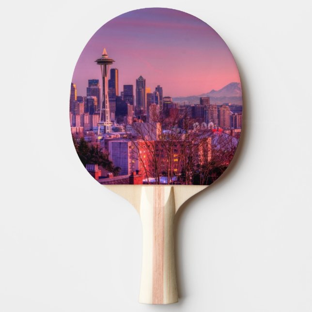 Sunset behind Seattle skyline from Kerry Park. Ping Pong Paddle (Front)
