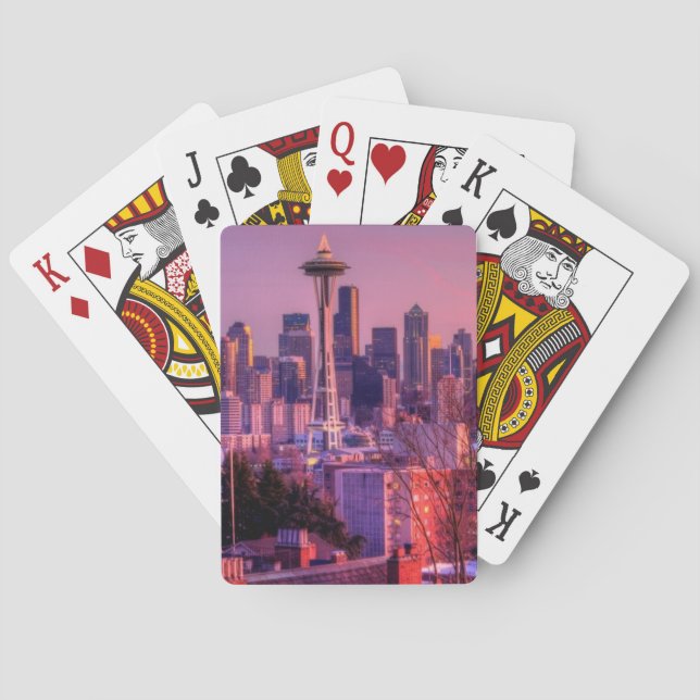 Sunset behind Seattle skyline from Kerry Park. Playing Cards (Back)
