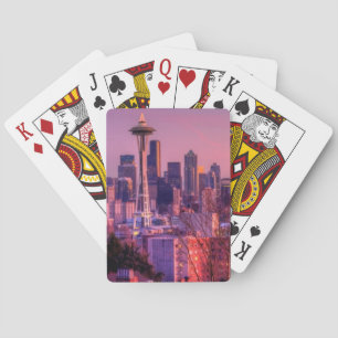 Sunset behind Seattle skyline from Kerry Park. Playing Cards