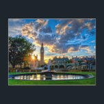 Sunset behind the Houses of Parliament Postcard<br><div class="desc">Taken from the gardens of a hospital across the River Thames,  this photo provides an unusual view of much photographed Westminster.</div>