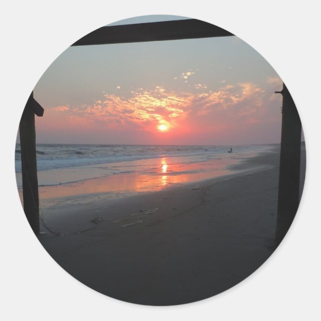 Sunset Beneath The Pier - Oak Island, NC Classic Round Sticker (Front)