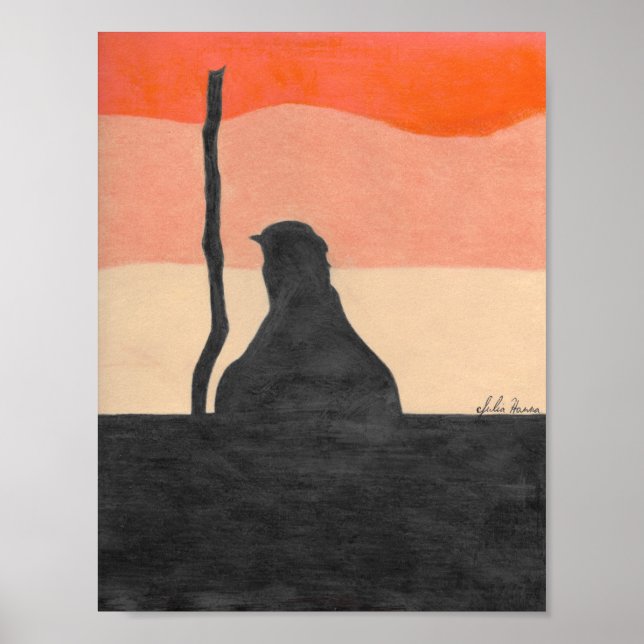 Sunset Bird And Tree Silhouette by Julia Hanna. Poster (Front)