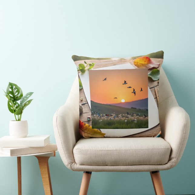 Sunset Birds Illustration on Drawing Sheet Cushion (Chair)