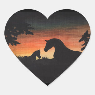 'Sunset Birth' Horse Collection Heart Sticker
