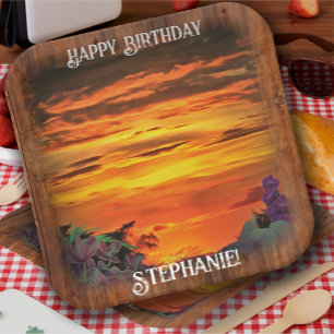 Sunset Birthday 2584 Square Paper Plate
