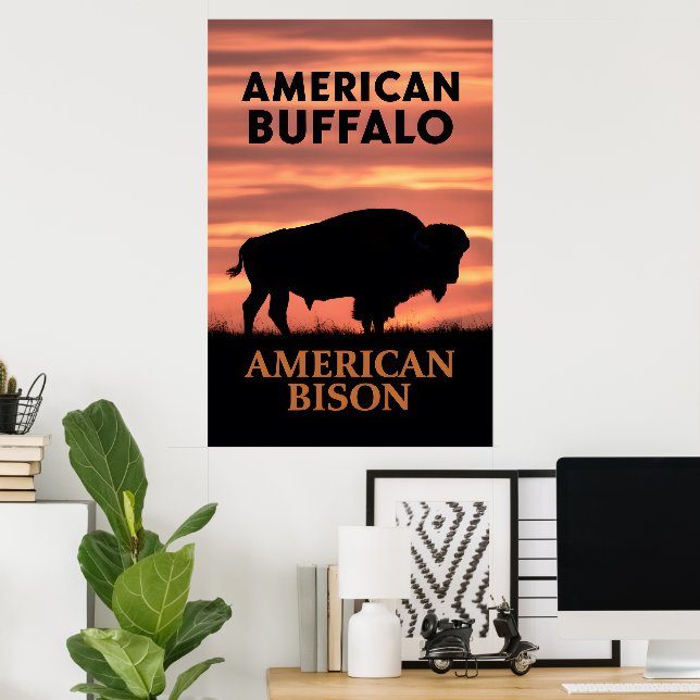 Sunset Bison Silhouette Poster (Home Office)