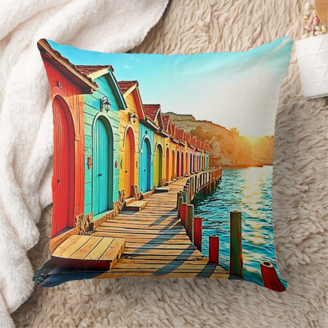 Sunset Bliss: Seaside Hues Cushion (Blanket)