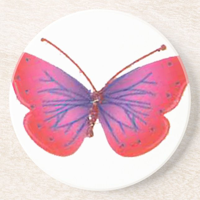 "Sunset Bloom" Red and Purple Butterfly Art Print Coaster (Front)
