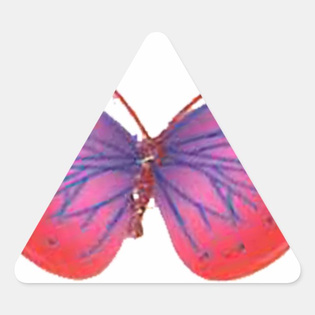 "Sunset Bloom" Red and Purple Butterfly Art Print Triangle Sticker (Front)