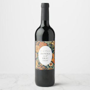 Sunset Blooms: Vintage 70's Orange Floral Wedding Wine Label