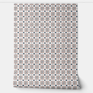 Sunset Blossom Mini - Coral, Navy, White Wallpaper