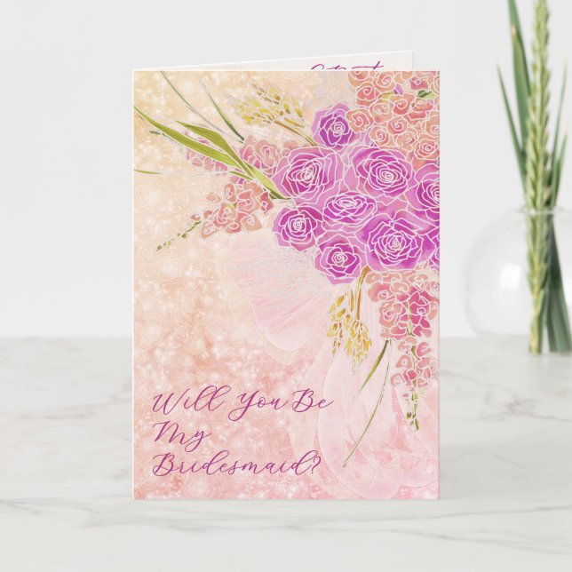 Sunset blush Bow Bright rose Bouquet  Card (Front)
