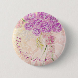 Sunset Blush Bow Rose Bouquet Maid-of-Honor 6 Cm Round Badge