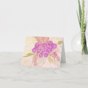 Sunset Blush Sheer bow and Bright rose Bouquet Thank You Card