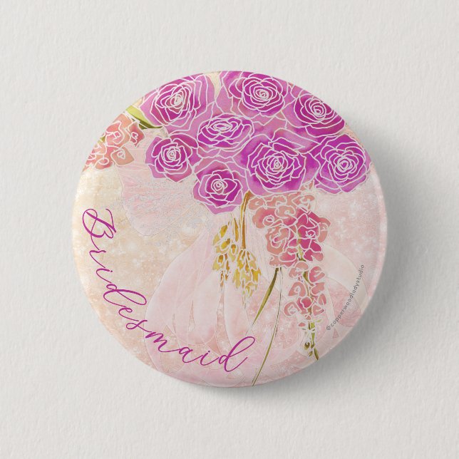 Sunset Blush sheer bow Bright Bouquet bridesmaid  6 Cm Round Badge (Front)