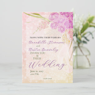 Sunset Blush Sheer bow Bright Rose Bouquet  Invitation