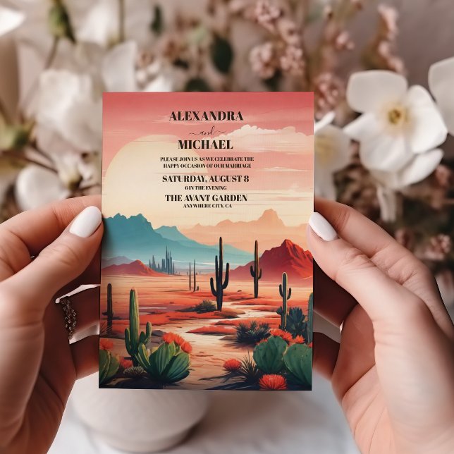 Sunset Boho Desert Cactus Wedding Invitation (Creator Uploaded)