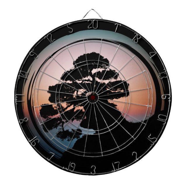 Sunset Bonsai Tree Ceramic Tile Desk Organiser Gol Dartboard (Front)
